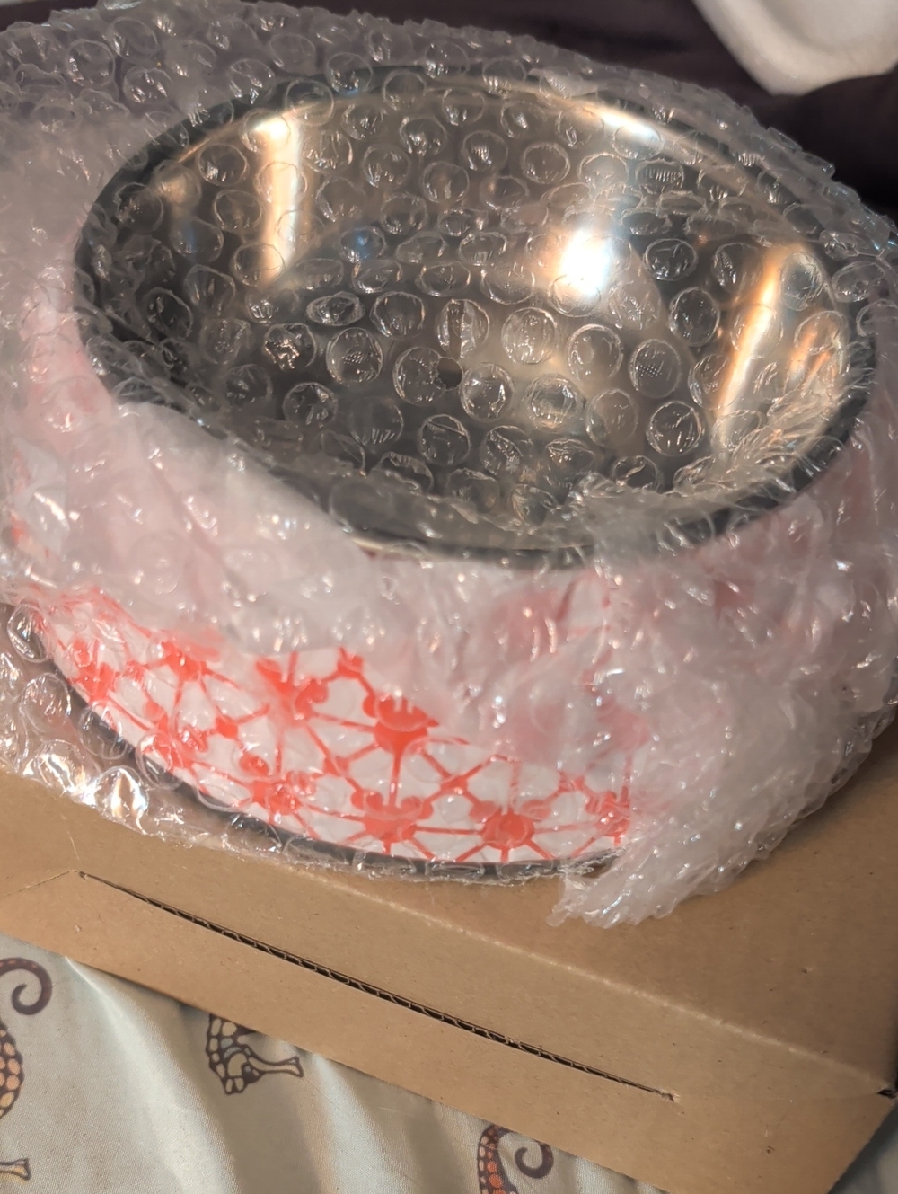 Disney Orange Pattern Stainless Steel & Melanine Dog Cat Bowl Set New